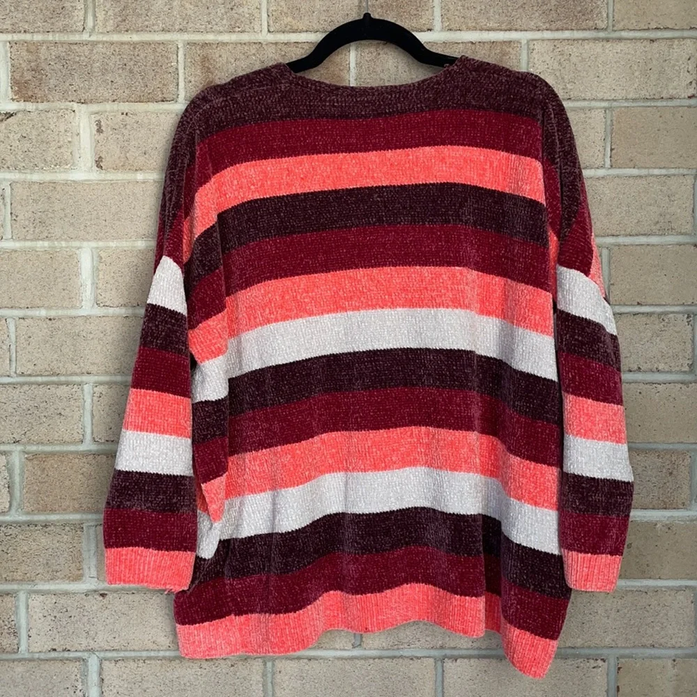 Express Chenille Striped V-Neck Sweater